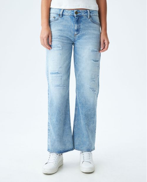 Jean de Mujer High Rise, Cosmo, Bota Relaxed - Azul Claro + Rotos