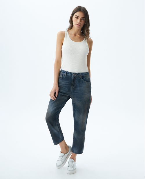Jean de Mujer Medium Rise, Boyfit, Boot Cut - Azul Oscuro + Pigmentos