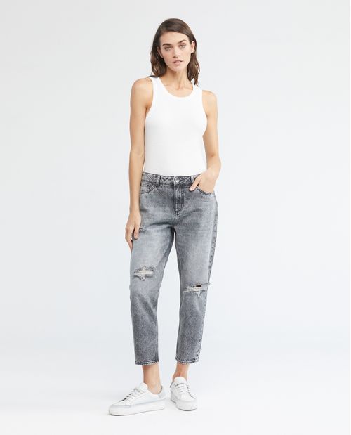 Jean de Mujer Medium Rise, Boyfit, Bota Skinny - Gris Oscuro