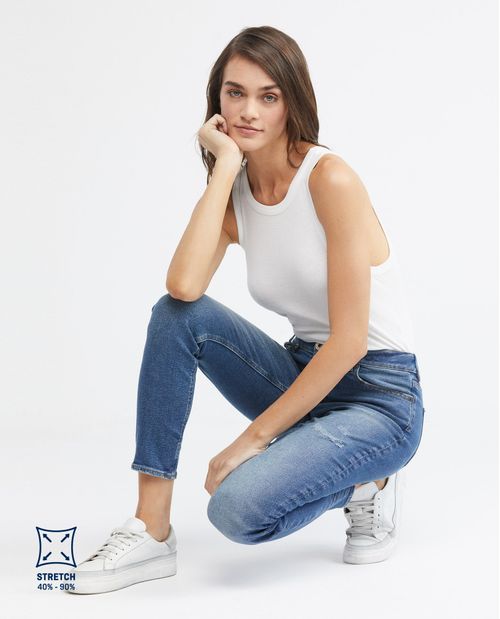 Jean de Mujer High Rise, Cosmo, Bota Skinny - Azul Medio