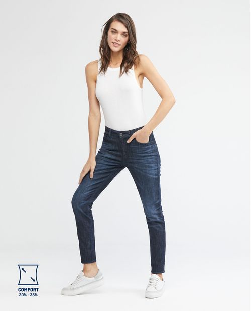 Jean de Mujer High Rise, Cosmo, Bota Skinny - Azul Oscuro + Taches