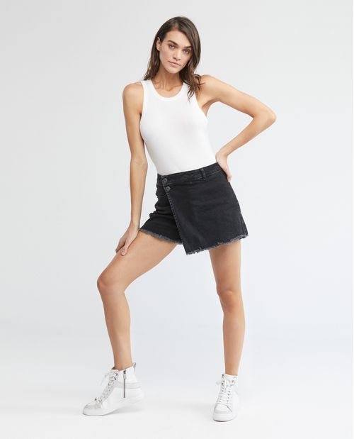 Falda Short en Denim, High Rise - Gris Oscuro
