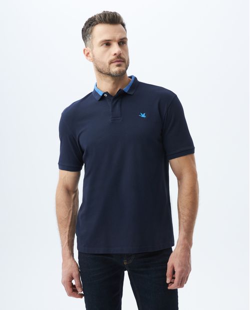Camiseta de Hombre Tipo Polo, Classic Fit Manga Corta - Cuello Bloques de Color