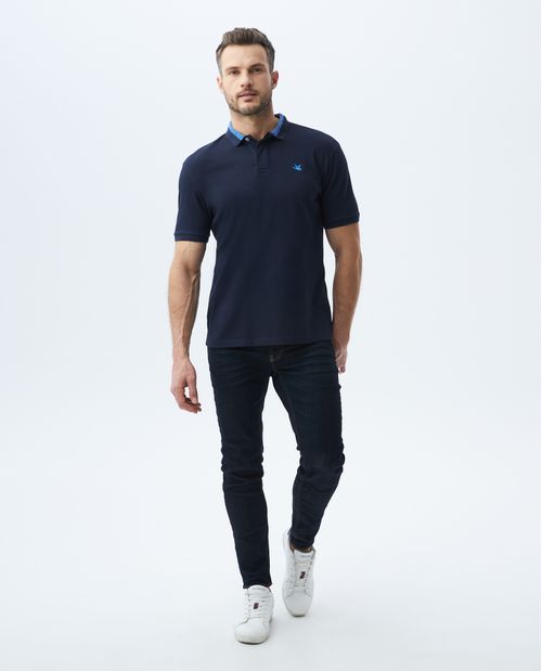 Camiseta de Hombre Tipo Polo, Classic Fit Manga Corta - Cuello Bloques de Color