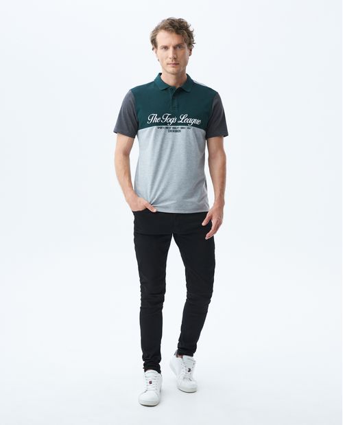 Camiseta de Hombre Tipo Polo, Slim Fit Manga Corta - TOGS Bloques de Color Jaspe