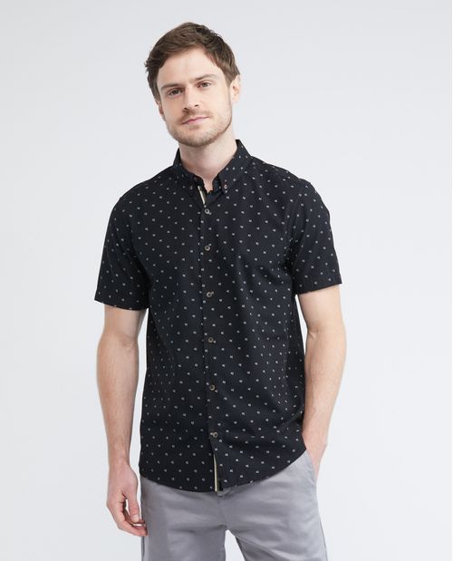 Camisa de Hombre, Slim Fit Manga Corta - Mini Print Patos