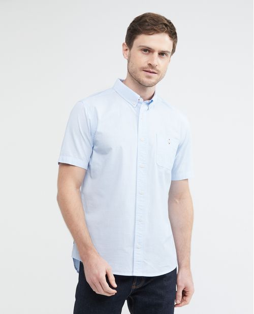 Camisa de Hombre, Slim Fit Manga Corta - Bolsillo de Parche