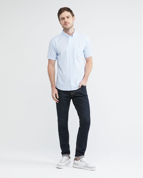 Camisa de Hombre, Slim Fit Manga Corta - Bolsillo de Parche