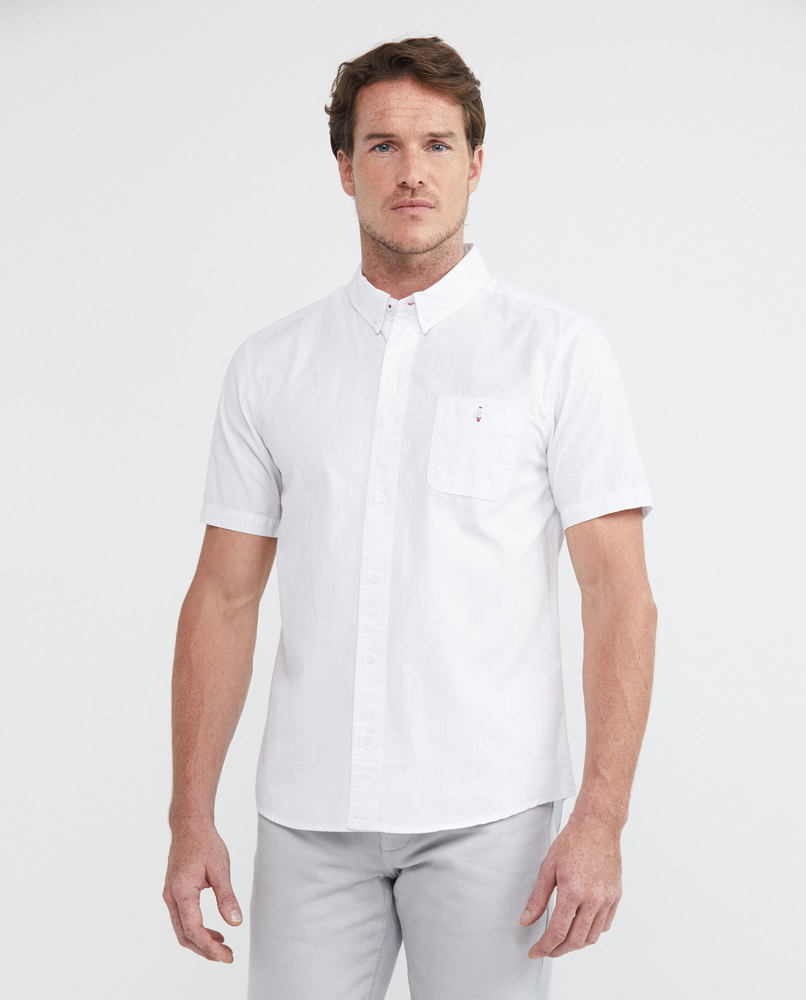 Camisa de Hombre, Slim Fit Manga Corta Bolsillo de Parche