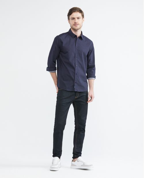 Camisa de Hombre, Slim Fit Manga Larga - Mini Print 100% Algodón