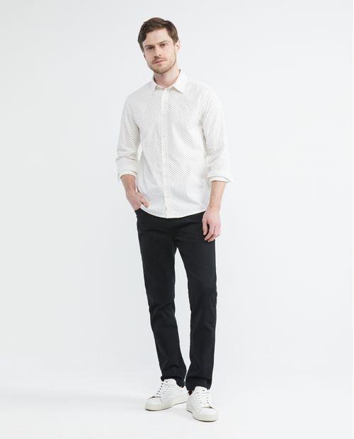 Camisa de Hombre, Slim Fit Manga Larga - Mini Print 100% Algodón