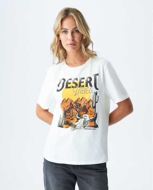Camiseta Gráfica de Mujer, Manga Corta Cuello Redondo - Gráfico Frontal Estampado