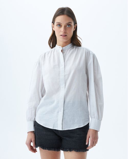 Camisa de Mujer, Silueta Oversized Manga Ballon Cuello Nerú - Mil Rayas