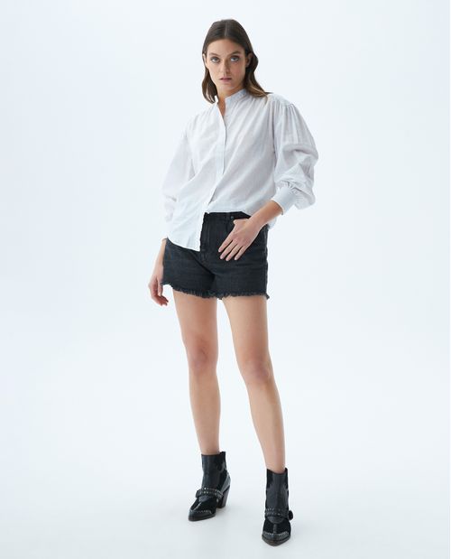 Camisa de Mujer, Silueta Oversized Manga Ballon Cuello Nerú - Mil Rayas