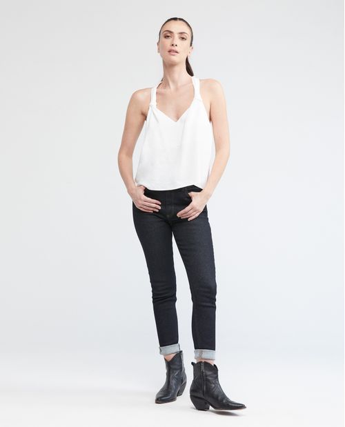 Camisa de Mujer, Silueta Recta Tirantes Amplias Escote Profundo en V - Anudado en Espalda