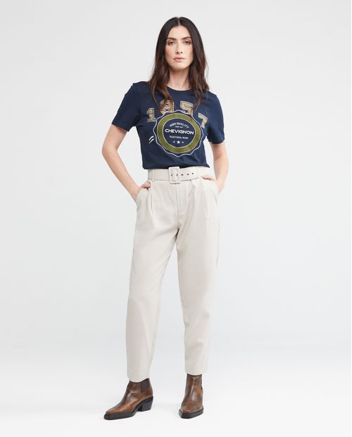 Pantalón de Mujer, Regular Fit Tiro Alto Bota Recta - Correa en Tela