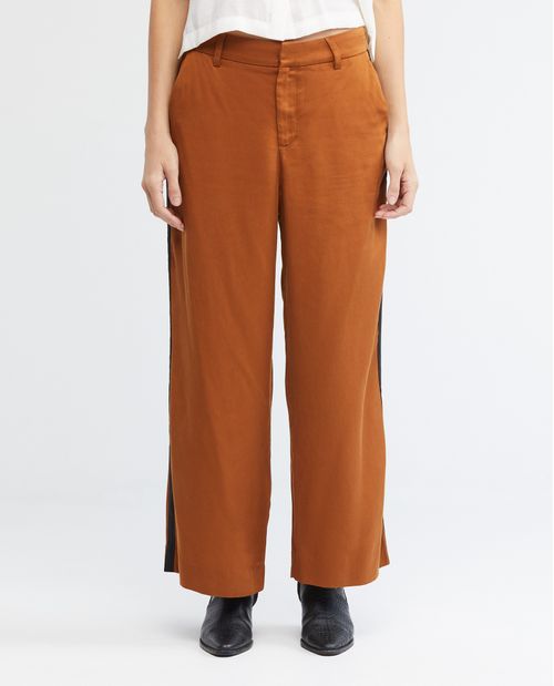Pantalón de Mujer, Wide Leg Tiro Medio Bota Relaxed - Líneas en Costados