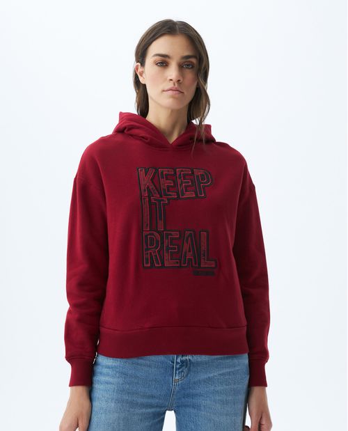 Buzo de Mujer, Cerrado con Capucha - Gráfico Frontal Estampado y Bordado