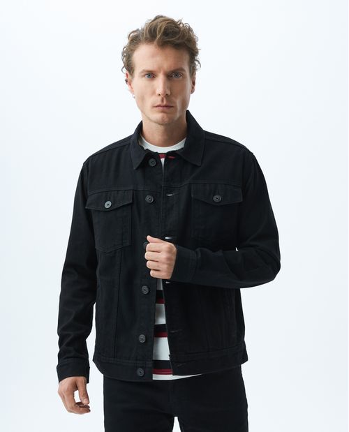 Chaqueta de Hombre en Denim, Tipo Trucker Straight Fit - Negro