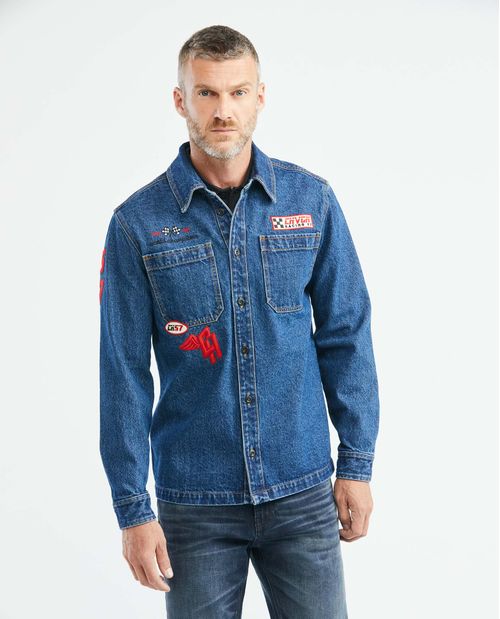 Camisa de Hombre en Denim, Slim Fit Manga Larga - Azul Medio Chevignon Racing