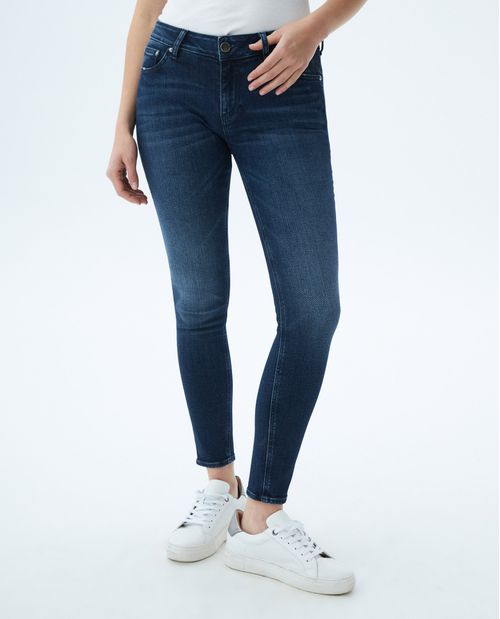 Jean de Mujer Low Rise, Rusty, Bota Skinny - Azul Oscuro + Bordado