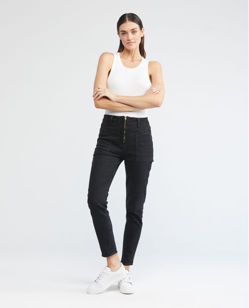 Jean de Mujer Super High Rise, High Cosmo, Bota Skinny - Gris Oscuro