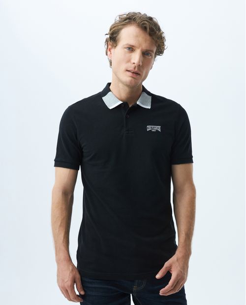 Camiseta de Hombre Tipo Polo, Slim Fit Manga Corta - Cuello Bloque de Color + Raya