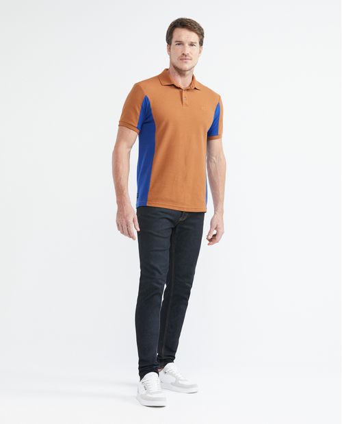 Camiseta de Hombre Tipo Polo, Slim Fit Manga Corta - Bloques en Costados