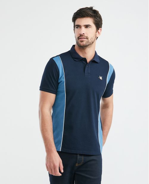 Camiseta de Hombre Tipo Polo, Slim Fit Manga Corta - Bloques de Color Laterales