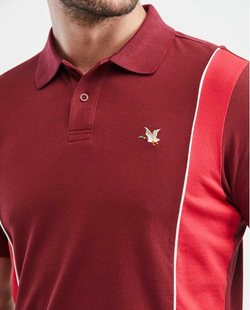 Camiseta de Hombre Tipo Polo, Slim Fit Manga Corta - Bloques de Color Laterales