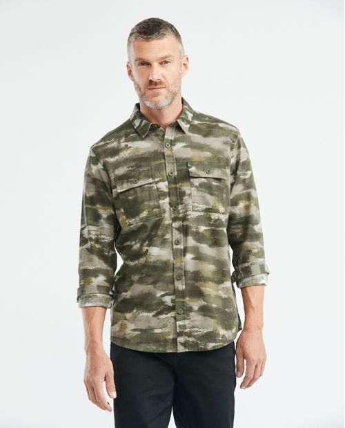 Camisa de Hombre, Classic Fit Manga Largo - Print Camuflado