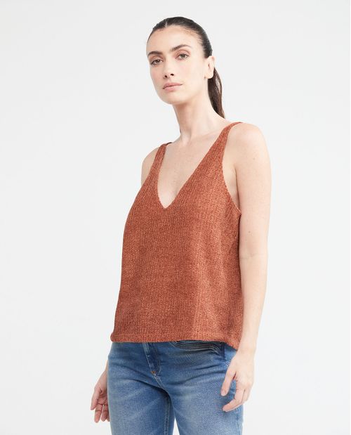 Camiseta de Mujer, Tirantes Delgados Escote Profundo en V - Textura Tipo Malla