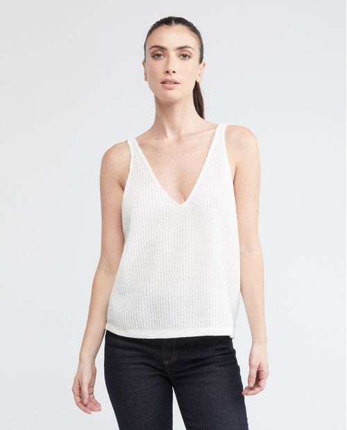 Camiseta de Mujer, Tirantes Delgados Escote Profundo en V - Textura Tipo Malla