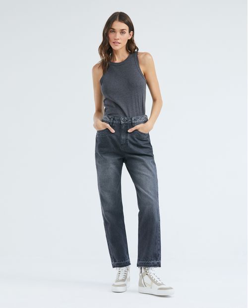 Camiseta Básica de Mujer, Manga Sisa Cuello Redondo - Tipo Tank Tela Jaspe