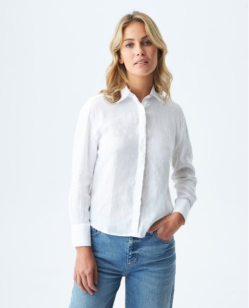 Camisa de Mujer, Silueta Relaxed Manga Larga Cuello Camisero - Lino