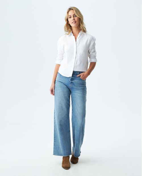 Camisa de Mujer, Silueta Relaxed Manga Larga Cuello Camisero - Lino