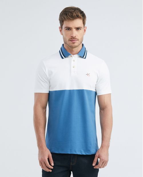 Camiseta de Hombre Tipo Polo, Slim Fit Manga Corta - Bloques de Color