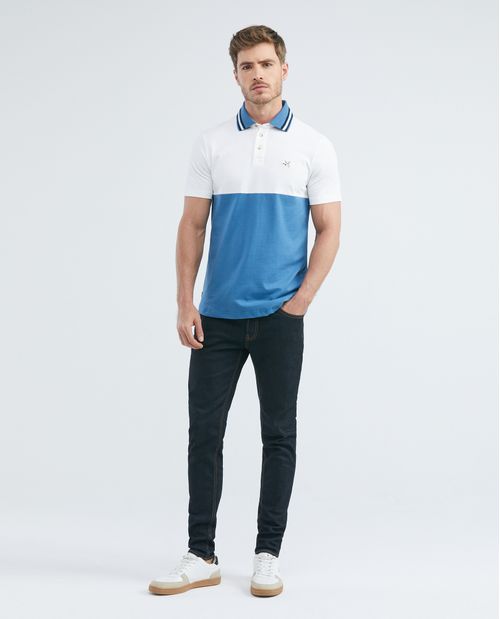 Camiseta de Hombre Tipo Polo, Slim Fit Manga Corta - Bloques de Color