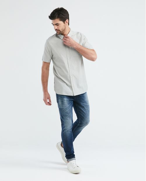 Camisa de Hombre, Slim Fit Manga Larga - 100% Algodón Efecto Dobby