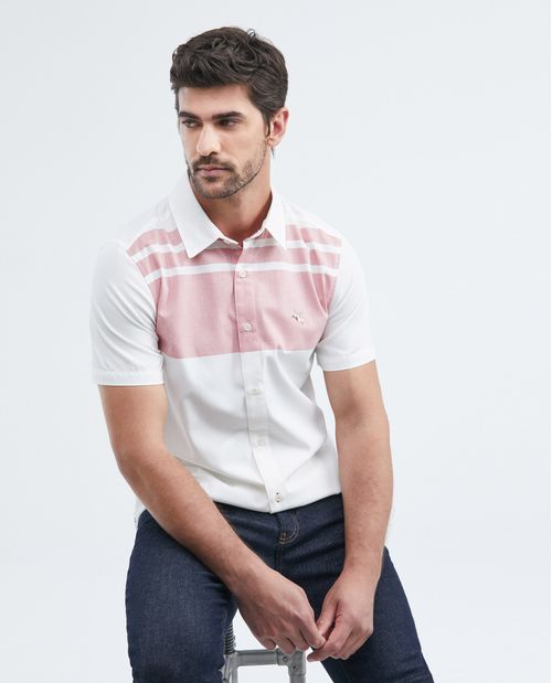 Camisa de Hombre, Slim Fit Manga Corta - Bloque a Rayas