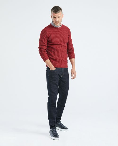 Suéter Tejido para Hombre, Cerrado Cuello Redondo - Tejido en Diagonal