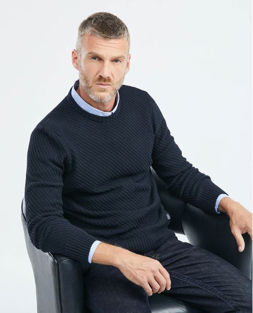 Suéter Tejido para Hombre, Cerrado Cuello Redondo - Tejido en Diagonal