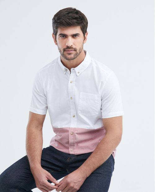 Camisa de Hombre, Slim Fit Manga Corta - Bloques de Color