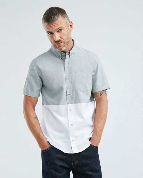 Camisa de Hombre, Slim Fit Manga Corta - Bloques de Color
