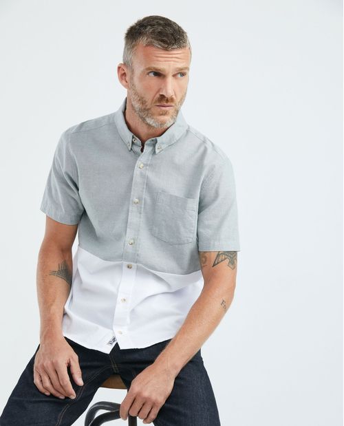 Camisa de Hombre, Slim Fit Manga Corta - Bloques de Color