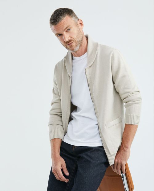 Chaqueta Tejida para Hombre, Cuello Camisero - Bolsillos de Parche