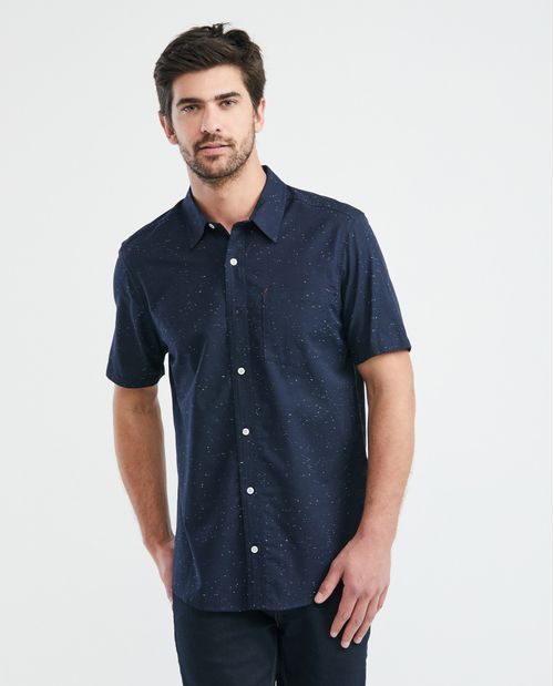 Camisa de Hombre, Classic Fit Manga Corta - Bolsillo de Parche