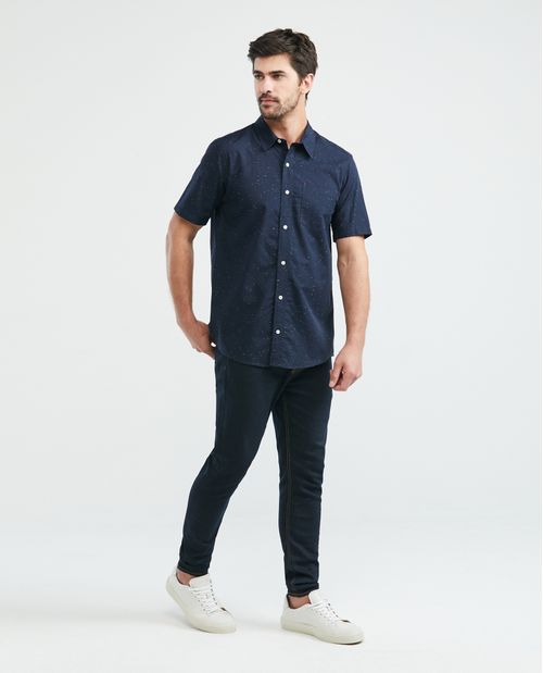 Camisa de Hombre, Classic Fit Manga Corta - Bolsillo de Parche