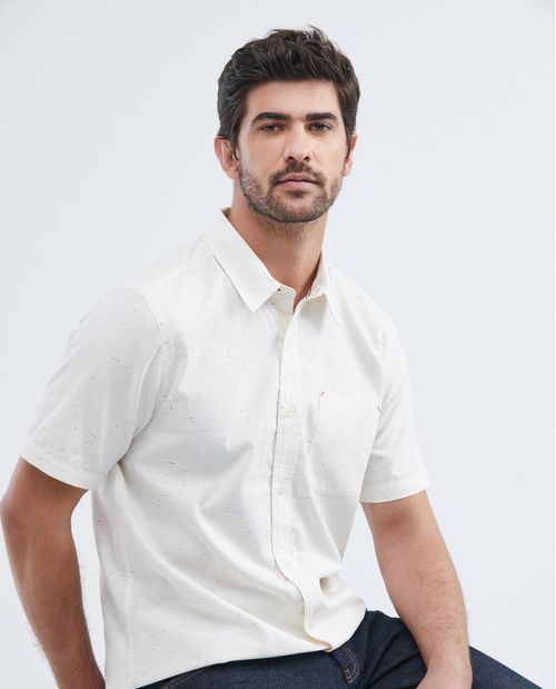 Camisa de Hombre, Classic Fit Manga Corta - Bolsillo de Parche
