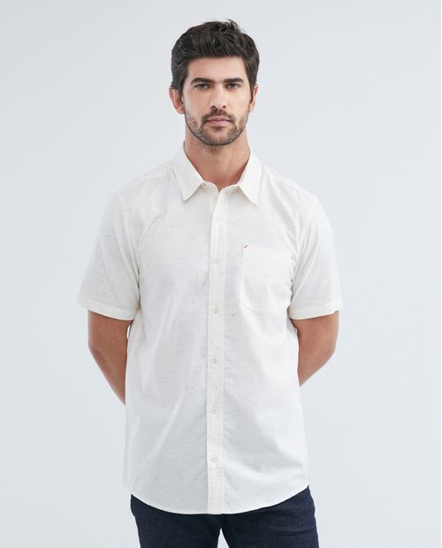 Camisa de Hombre, Classic Fit Manga Corta - Bolsillo de Parche